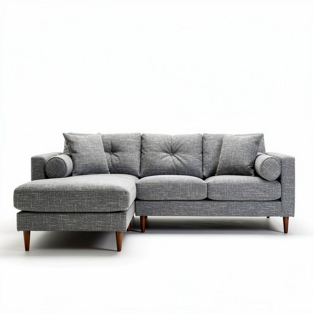 Modern sectional sofa in gray fabric with wooden legs 210 x 90 x 85cm