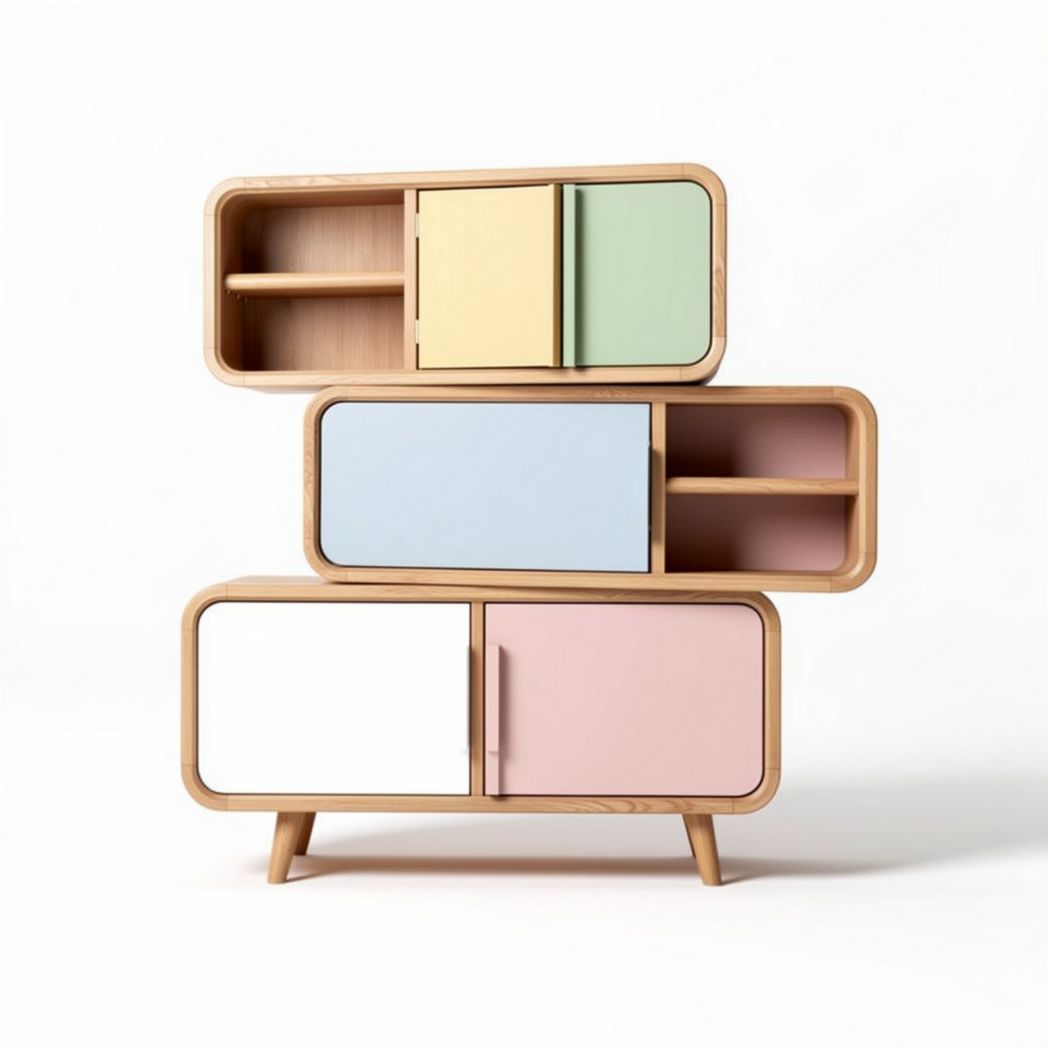 Multicolored modern wooden chest of drawers for living room storage 90 x 40 x 80cm
