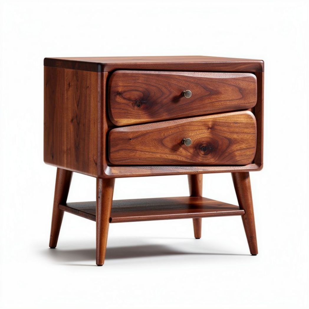 Walnut nightstand with two drawers and open shelf 50 x 40 x 45cm