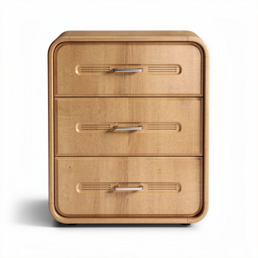 Wooden nightstand with three drawers in natural finish 24 x 20 x 28 inches
