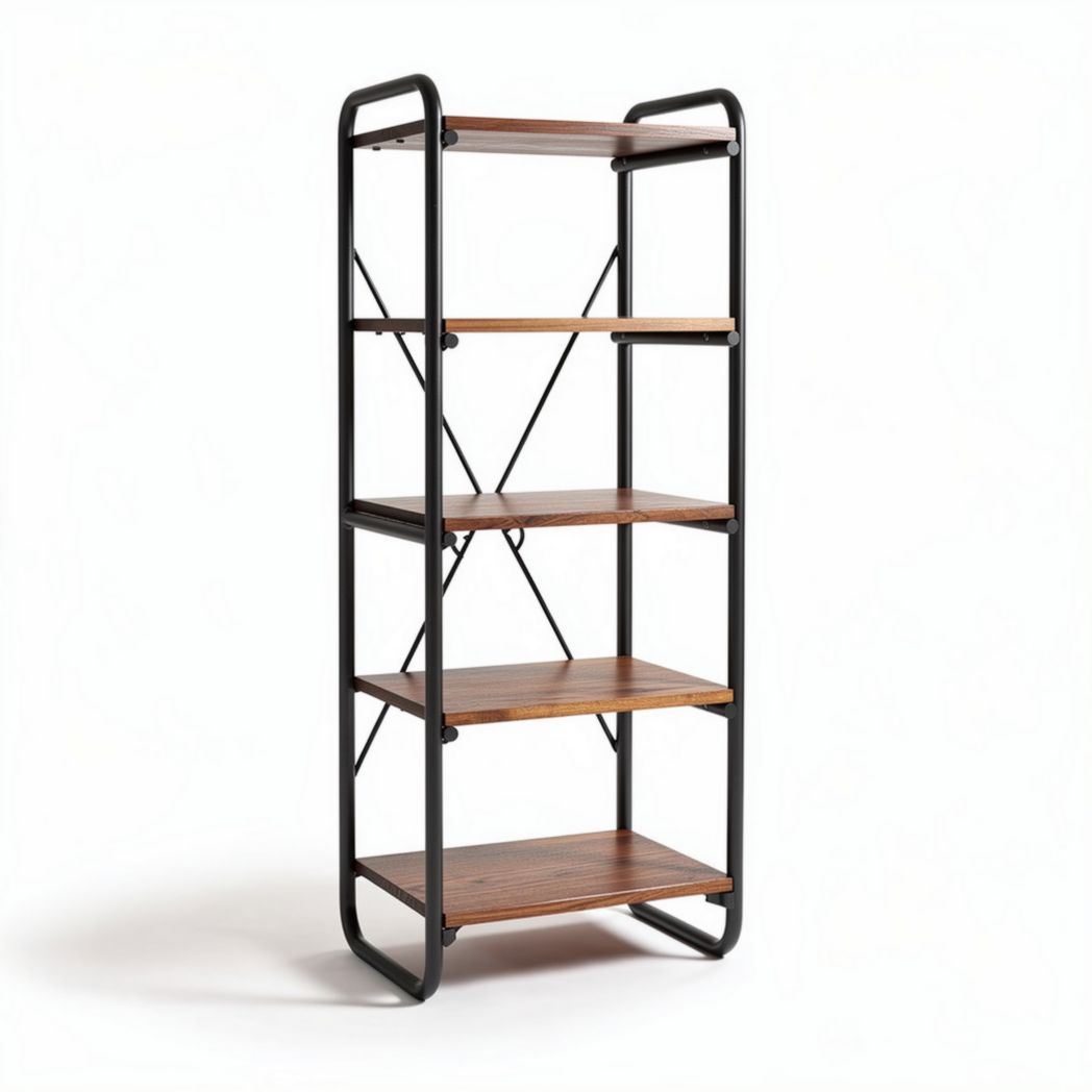 Metal frame bookshelf with wooden shelves for home or office 180 x 60 x 30cm