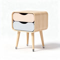 Wooden bedside table with two drawers in natural finish and modern design 45 x 40 x 50cm