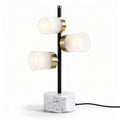 Three-light table lamp with marble base and black metal accents 30 x 30 x 60cm