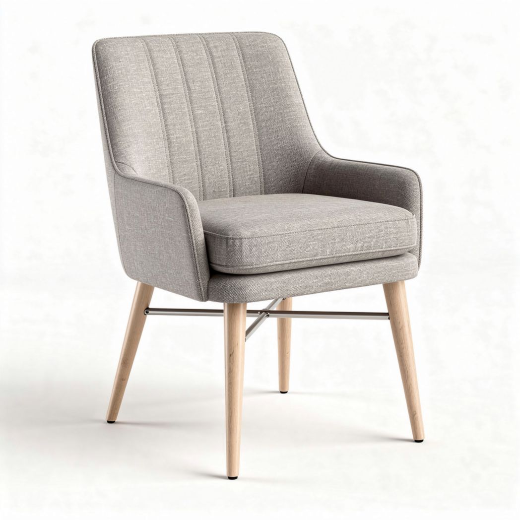 Gray upholstered accent chair with padded seat and wooden legs 70 x 70 x 80cm
