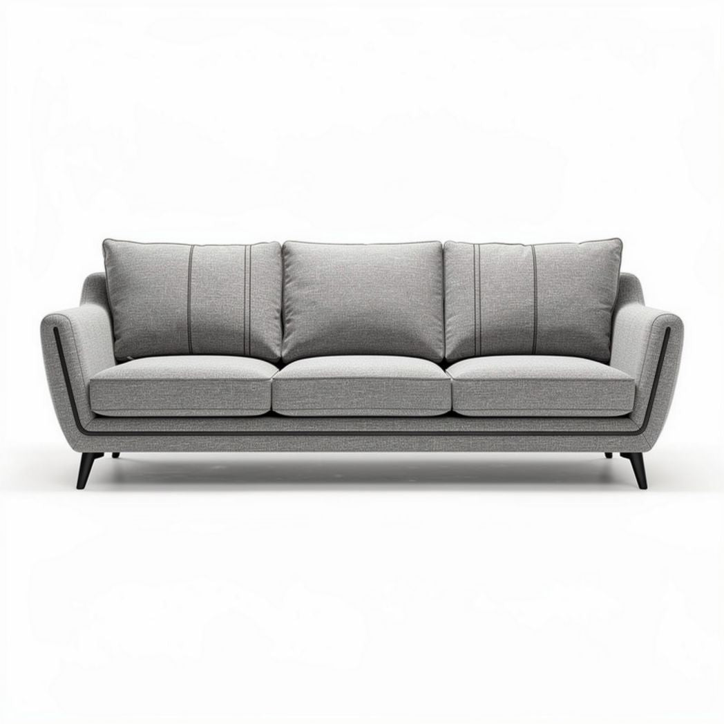 Modern fabric sofa with three cushions and tapered legs in gray 200 x 90 x 85cm