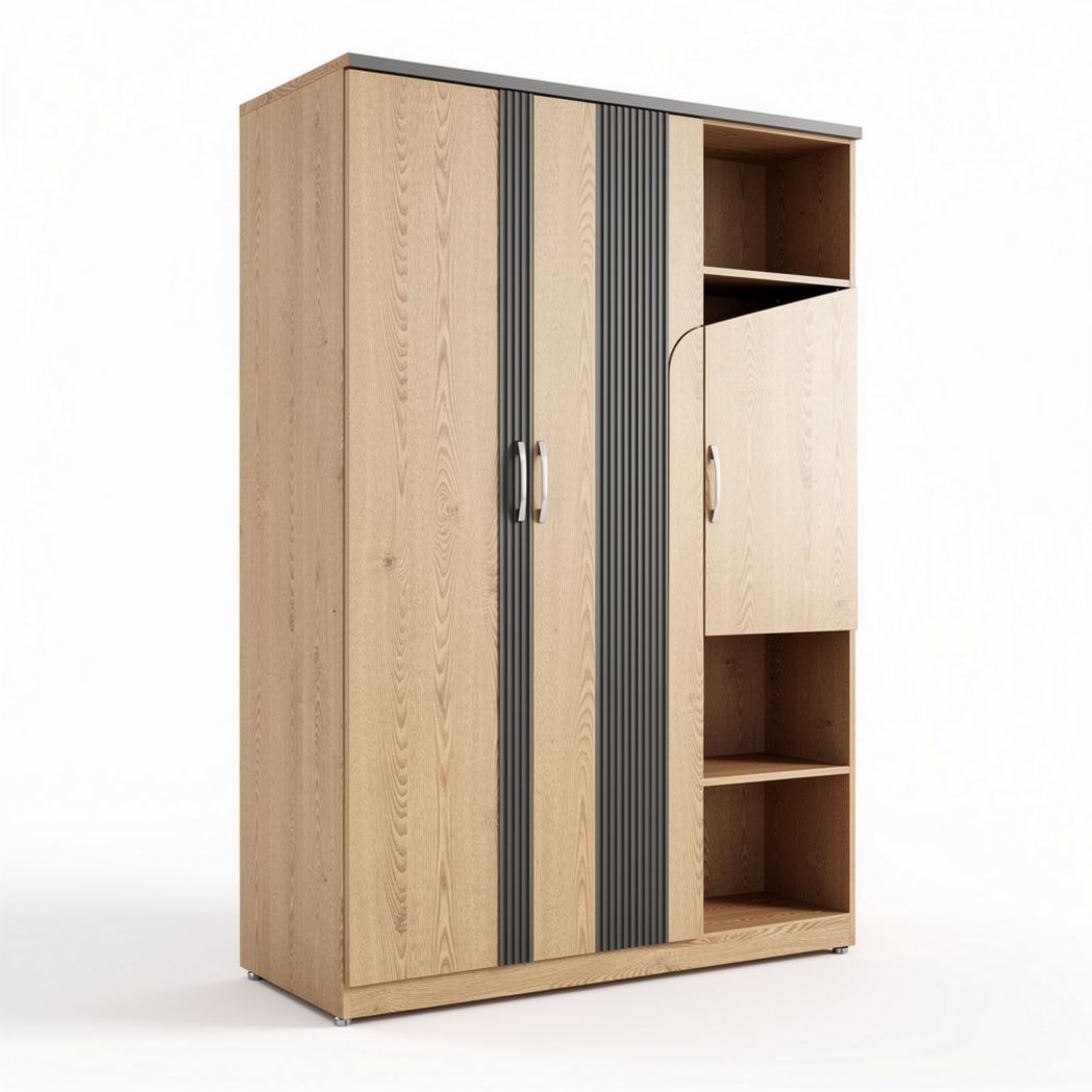 Wooden storage cabinet with sliding doors and open shelves 80 x 40 x 180cm