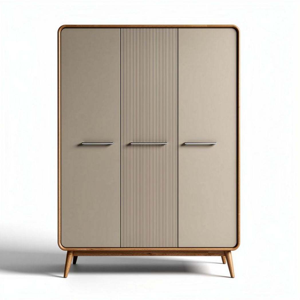 Three-door wardrobe with wood frame and beige finish 90 x 50 x 120cm