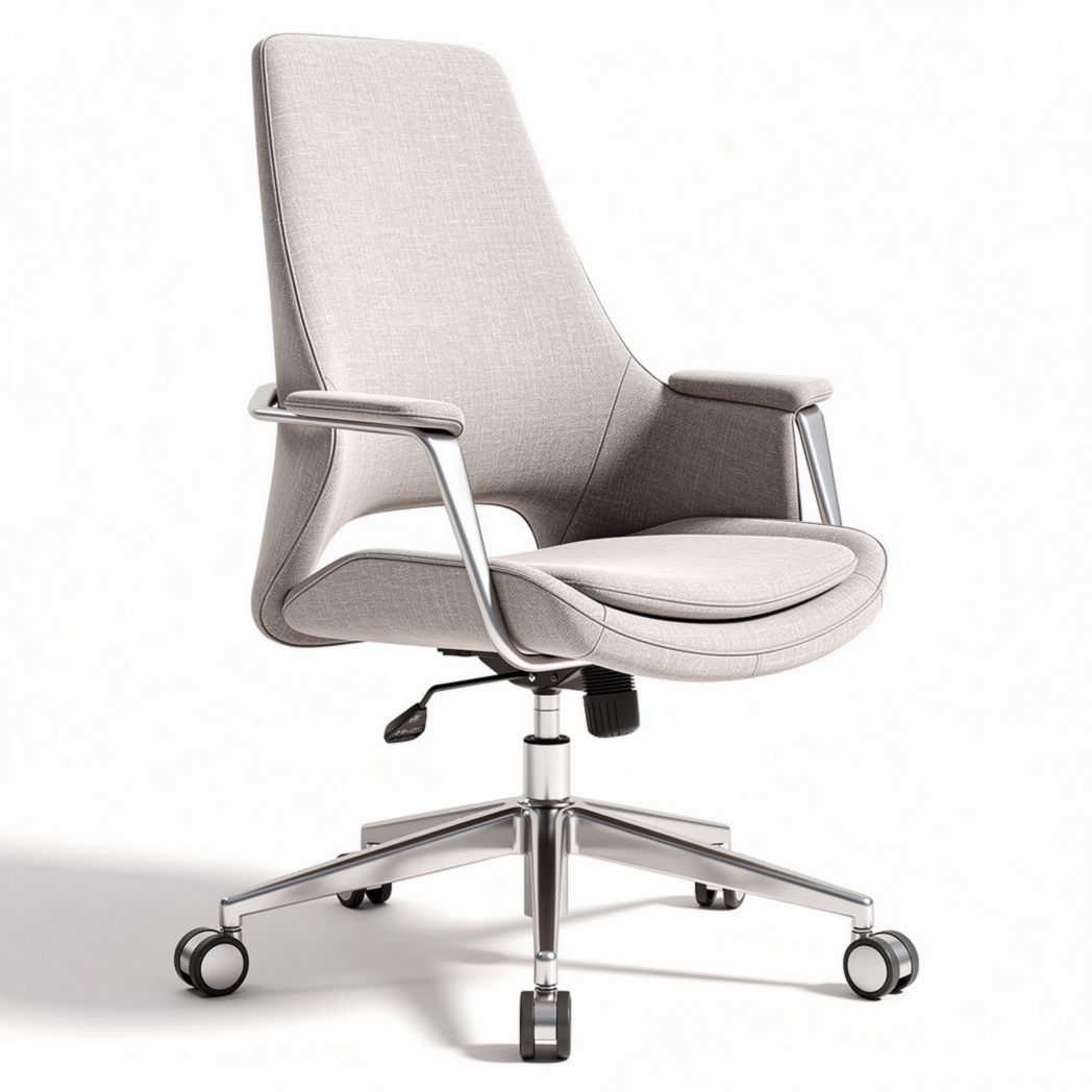 Adjustable ergonomic office chair with smooth-rolling wheels and gray fabric upholstery