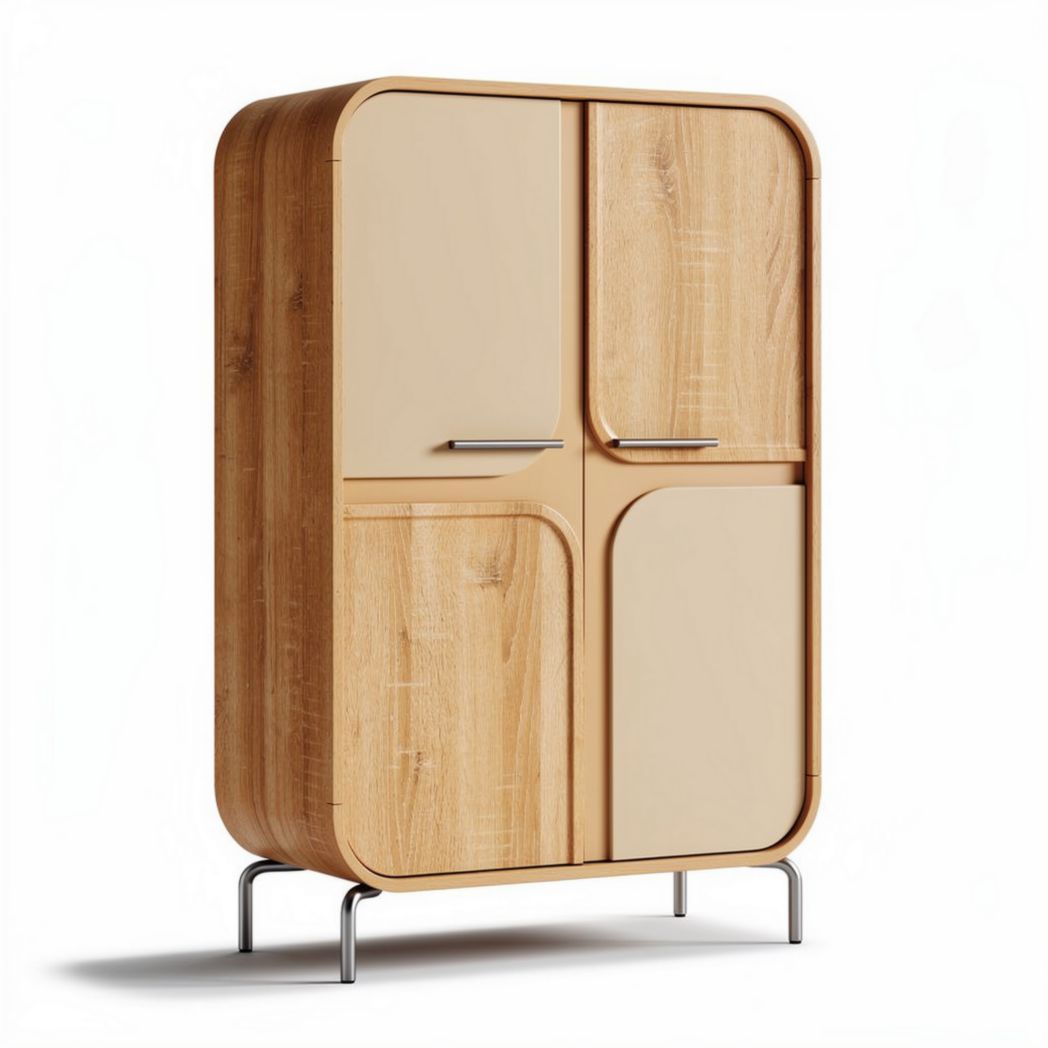 Wooden cabinet with two doors and metal legs 80 x 40 x 120cm beige and oak