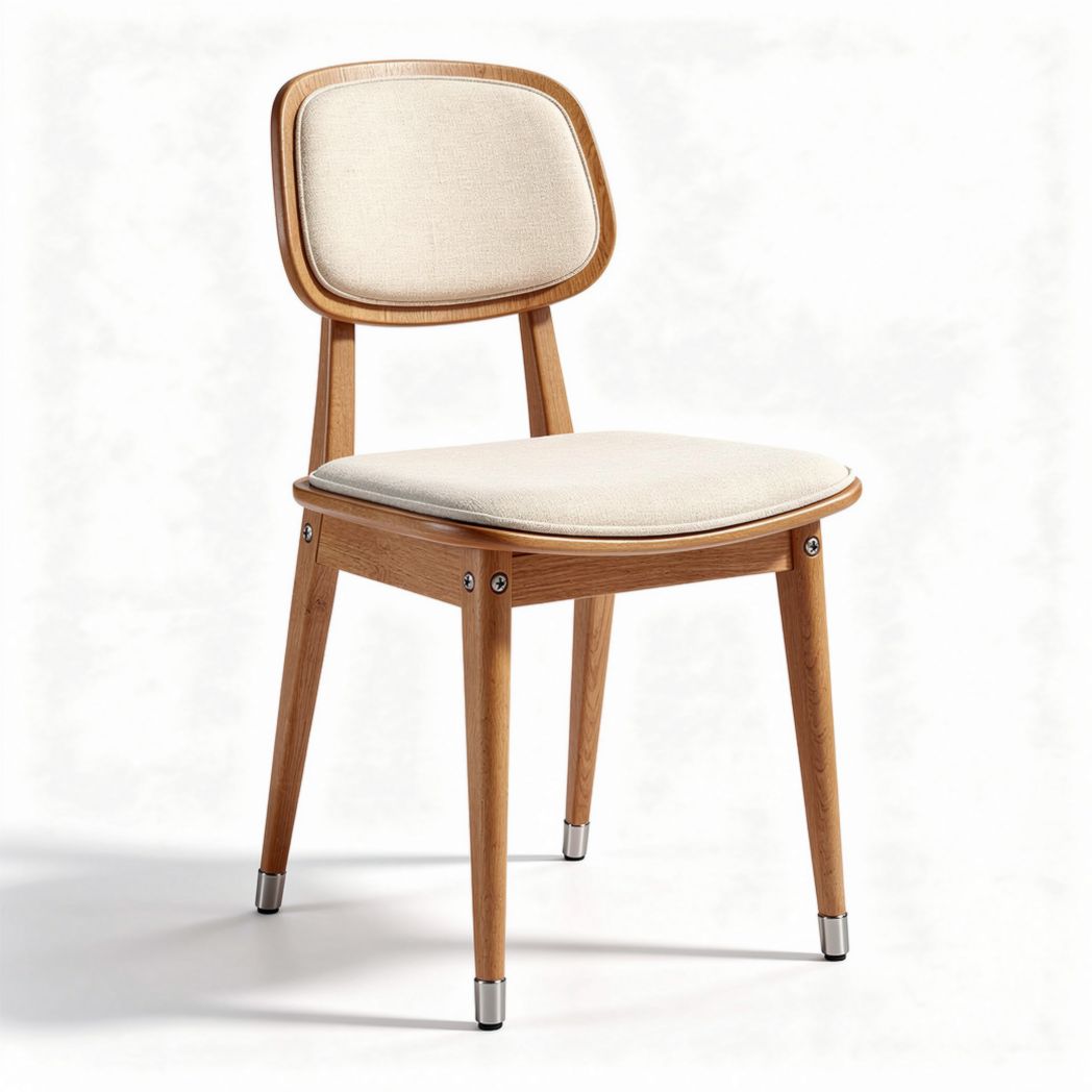 Wooden dining chair with upholstered seat and back in cream color 45 x 45 x 80cm